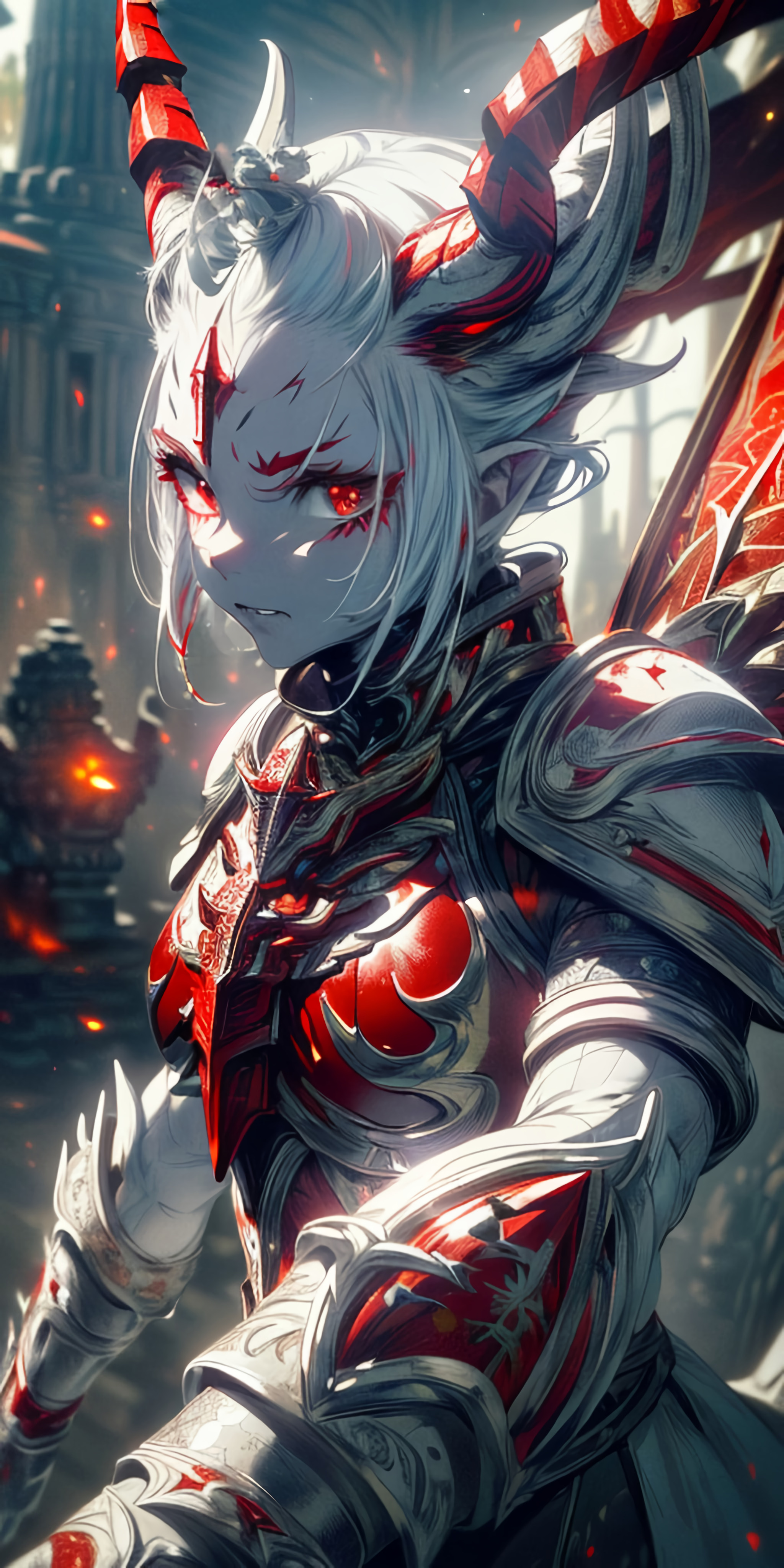 Download wallpaper 2048x4096 girl, demon, horns, armor, warrior, anime ...