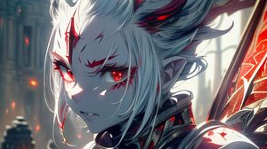 Preview wallpaper girl, demon, horns, armor, warrior, anime