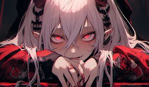 Preview wallpaper girl, demon, horns, hood, skull, art