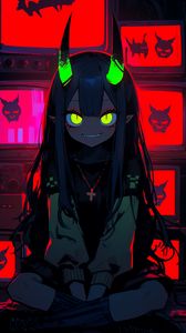 Preview wallpaper girl, demon, horns, bright, anime, art