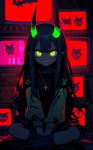 Preview wallpaper girl, demon, horns, bright, anime, art