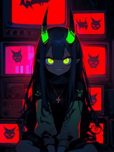 Preview wallpaper girl, demon, horns, bright, anime, art