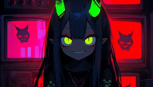 Preview wallpaper girl, demon, horns, bright, anime, art