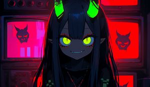 Preview wallpaper girl, demon, horns, bright, anime, art