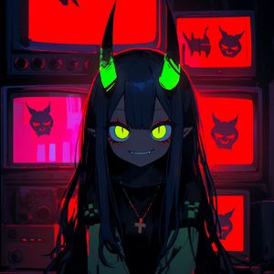 Preview wallpaper girl, demon, horns, bright, anime, art