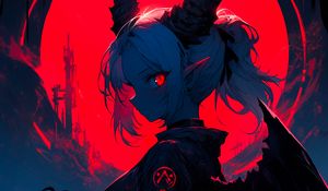 Preview wallpaper girl, demon, horns, wings, ears, moon, anime