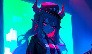 Preview wallpaper girl, demon, horns, guitar, anime, art