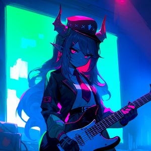 Preview wallpaper girl, demon, horns, guitar, anime, art
