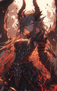 Preview wallpaper girl, demon, horns, armor, art, anime