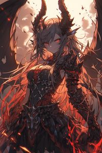 Preview wallpaper girl, demon, horns, armor, art, anime