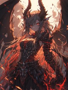Preview wallpaper girl, demon, horns, armor, art, anime