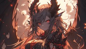 Preview wallpaper girl, demon, horns, armor, art, anime