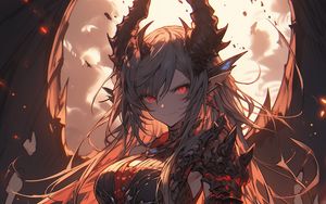 Preview wallpaper girl, demon, horns, armor, art, anime
