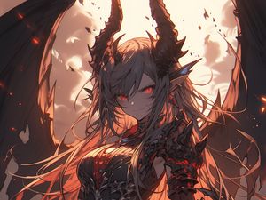 Preview wallpaper girl, demon, horns, armor, art, anime