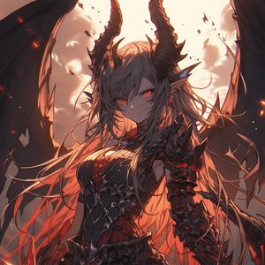 Preview wallpaper girl, demon, horns, armor, art, anime