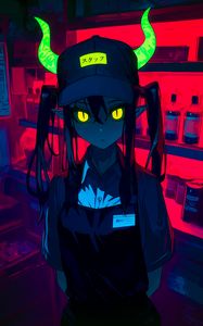 Preview wallpaper girl, demon, horns, dark, anime