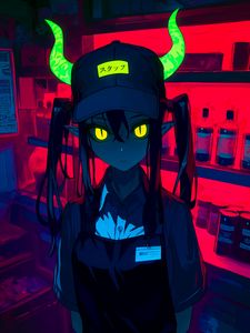 Preview wallpaper girl, demon, horns, dark, anime