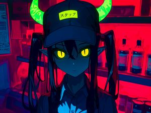 Preview wallpaper girl, demon, horns, dark, anime