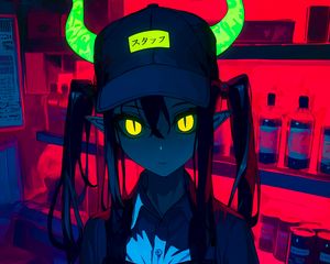 Preview wallpaper girl, demon, horns, dark, anime