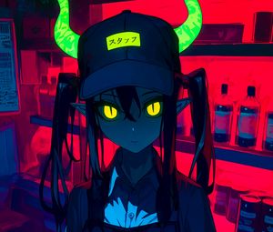 Preview wallpaper girl, demon, horns, dark, anime