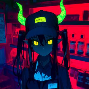 Preview wallpaper girl, demon, horns, dark, anime