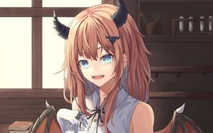 Preview wallpaper girl, demon, horns, wings, anime