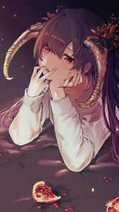 Preview wallpaper girl, demon, horns, pomegranates, anime, art