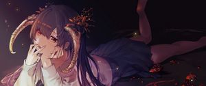 Preview wallpaper girl, demon, horns, pomegranates, anime, art