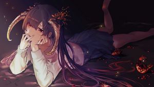 Preview wallpaper girl, demon, horns, pomegranates, anime, art