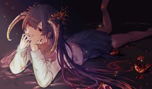 Preview wallpaper girl, demon, horns, pomegranates, anime, art