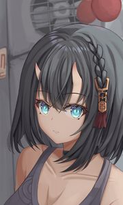 Preview wallpaper girl, demon, horns, glance, anime