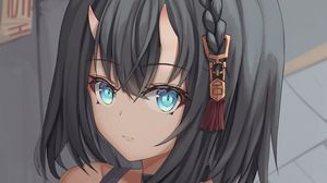 Preview wallpaper girl, demon, horns, glance, anime