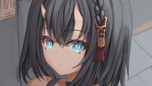 Preview wallpaper girl, demon, horns, glance, anime