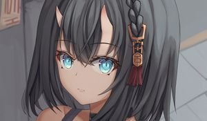 Preview wallpaper girl, demon, horns, glance, anime