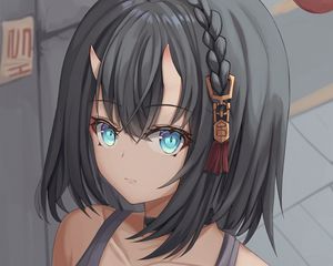 Preview wallpaper girl, demon, horns, glance, anime
