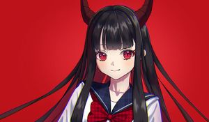 Preview wallpaper girl, demon, horns, smile, anime