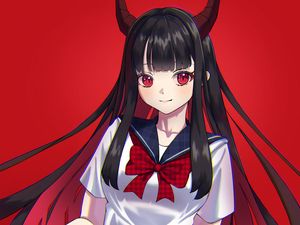 Preview wallpaper girl, demon, horns, smile, anime