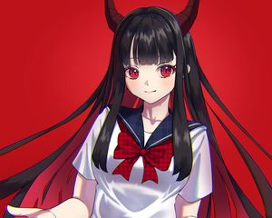 Preview wallpaper girl, demon, horns, smile, anime