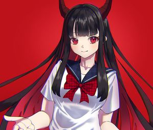 Preview wallpaper girl, demon, horns, smile, anime