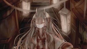 Preview wallpaper girl, demon, horns, kimono, anime, art