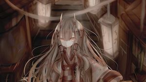 Preview wallpaper girl, demon, horns, kimono, anime, art