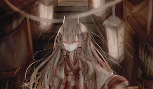 Preview wallpaper girl, demon, horns, kimono, anime, art