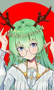 Preview wallpaper girl, demon, horns, glasses, smile, anime