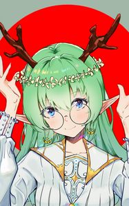 Preview wallpaper girl, demon, horns, glasses, smile, anime