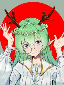 Preview wallpaper girl, demon, horns, glasses, smile, anime