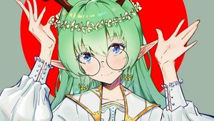 Preview wallpaper girl, demon, horns, glasses, smile, anime