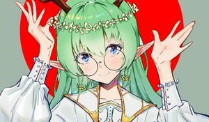 Preview wallpaper girl, demon, horns, glasses, smile, anime