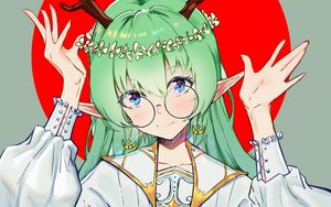 Preview wallpaper girl, demon, horns, glasses, smile, anime