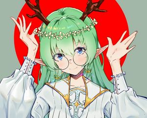 Preview wallpaper girl, demon, horns, glasses, smile, anime