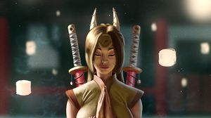 Preview wallpaper girl, demon, horns, swords, art